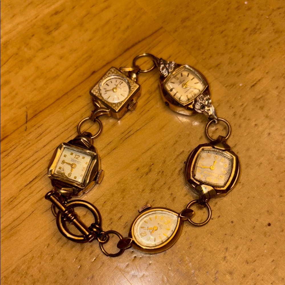 Vintage Watch Bracelet with Gold Tones
